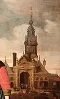 De 4e Haarlemmerpoort (gebouwd 1615) gezien vanaf stadszijde (detail schilderij Michiel van Musscher, 1668).