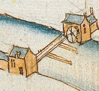 Oude, dubbele watermolen omstreeks 1596
