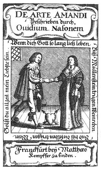 Titelpagina van een reproductie van "Ars Amandi" uit 1644, gedrukt in Frankfurt