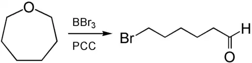 Synthese van 6-broomhexanal uit oxepaan.