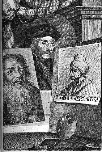 Hans Holstein I- Erasmus - Jan Mandijn. Gravure van Jan l'Admiral