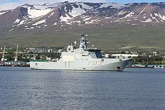 P570 Knud Rasmussen outside Akureyri Harbour in Iceland