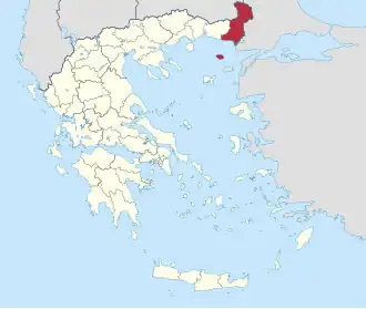 Locatie van het departement Evros