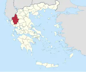 Locatie van het departement Ioannina