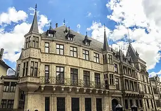 Vooraanzicht van het Groothertogelijk Paleis