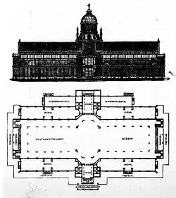 Paleis voor Volksvlijt, Frederiksplein, Amsterdam, gevel en plattegrond. 1856-1864