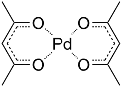 Structuurformule van palladium(II)acetylacetonaat