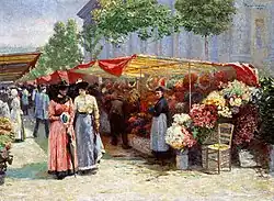 Bloemenmarkt voor de Madeleine in Parijs