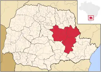 Ligging van de Braziliaanse mesoregio Centro Oriental Paranaense in Paraná