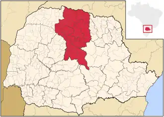 Ligging van de Braziliaanse mesoregio Norte Central Paranaense in Paraná