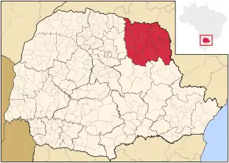 Ligging van de Braziliaanse mesoregio Norte Pioneiro Paranaense in Paraná