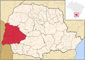 Ligging van de Braziliaanse mesoregio Oeste Paranaense in Paraná