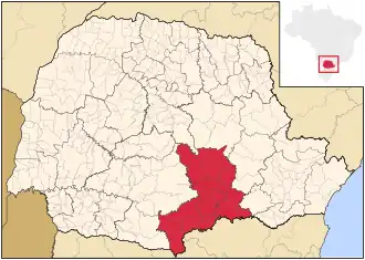 Ligging van de Braziliaanse mesoregio Sudeste Paranaense in Paraná