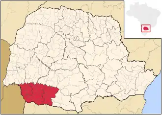 Ligging van de Braziliaanse mesoregio Sudoeste Paranaense in Paraná