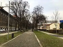 Het grindpad over de ganse lengte van de wandelweg.