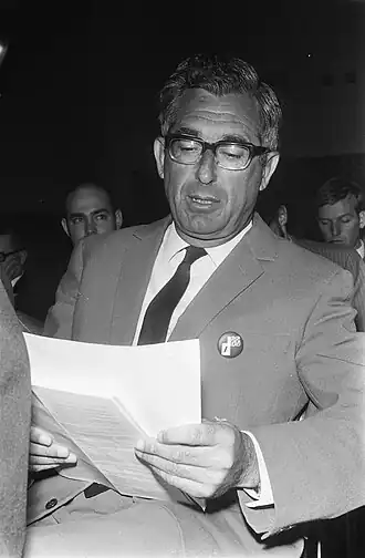 Bert Schwarz op het partijcongres van D66 in Rotterdam op 3 april 1970