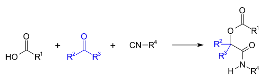Algemeen reactieverloop van de Passerini-reactie