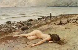 "Aangespoeld". Jong naakt meisje op een strand, 1906