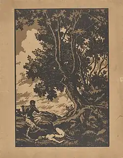 Satyr: Musicus en nimf in een boslandschap