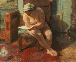 Portret van een lezend, halfnaakt model