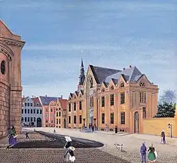 Een gouache met het nieuwe hoofdgebouw van de universiteit, 1860.