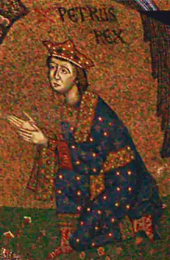 Peter knielend voor Christus, mozaïek in de Kathedraal van Messina