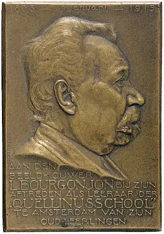 Portret van Louis Bourgonjon, hem aangeboden in 1915 bij zijn afscheid als leraar van de Quellinusschool.