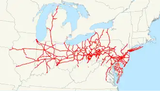 PRR spoornet in 1918.