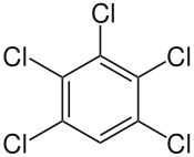 Structuurformule van pentachloorbenzeen