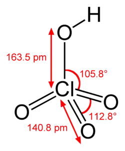Structuurformule van waterstofperchloraat