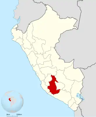 Ligging van Ayacucho in Peru