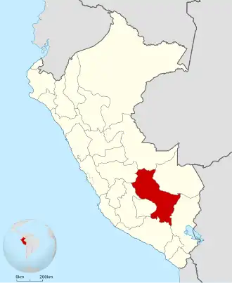 Ligging van Cuzco in Peru