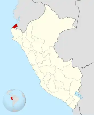 Ligging van Tumbes in Peru