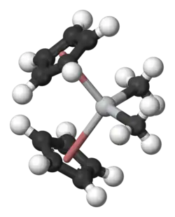 Molecuulmodel van dimethyltitanoceen