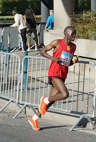 Tijdens de marathon van Reims in 2014