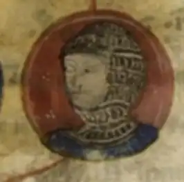 Afbeelding van Peter I van Courtenay in een middeleeuws manuscript