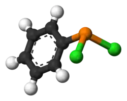 Molecuulmodel van dichloorfenylfosfaan