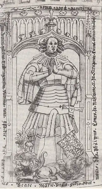 Het grafmonument van Filips&nbsp;I van Nassau-Weilburg in Klooster Klarenthal bij Wiesbaden, tekening door Heinrich Dors uit zijn Epitaphienbuch (1632)