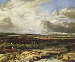 'Rivierlandschap met jachtgezelschap', c. 1650; olieverf op linnen
