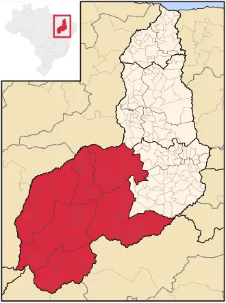 Ligging van de Braziliaanse mesoregio Sudoeste Piauiense in Piauí