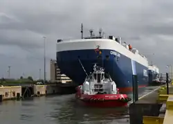 Autocarriers in de Pierre Vandammesluis.