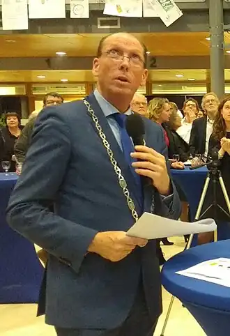 Piet van Dijk tijdens een verkiezingsavond op 21 maart 2018