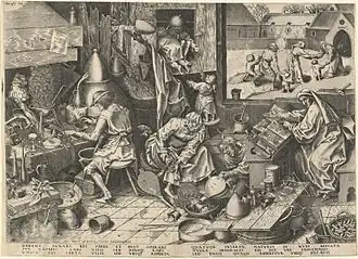 De Alchemist; naar Bruegel