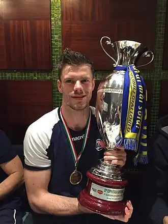 Pieter Verhees na het winnen van de Italiaanse beker in 2014-'15.