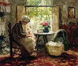 Interieur met moeder en kind