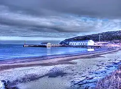 Winterbeeld van de kade en de gesloten visverwerkingsfabriek (2013)