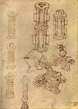 Vuurwapens, drie helmen, inv. 2295r, ca. 1440-1450, pen en sporen van potlood op papier, 28&nbsp;×&nbsp;20,7