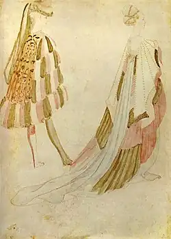 Ridders en dames, ca. 1433-1438, zilverstift en aquarel op perkament, 27,2&nbsp;×&nbsp;19,3, Musée Condé (Chantilly), inv. 3r