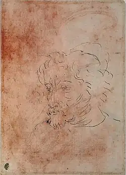 Kop van een man met baardje, inv. 2281v, ca. 1433-1438, potlood op roze papier, 19,8&nbsp;×&nbsp;16,8