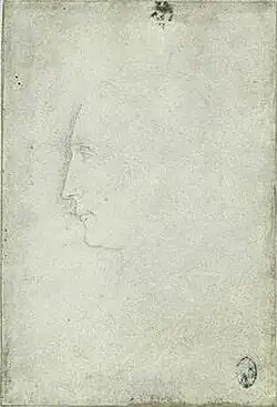 Mannenkop in profiel, inv. 2314, ca. 1441-1444, zilverstift op perkament, 13&nbsp;×&nbsp;9